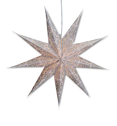 levandeo Leuchtstern mit 9 Zacken in weiß Silber 60cm Papiertstern Weihnachtsstern inklusiv Kabel mit Schalter 3,5 Meter von levandeo