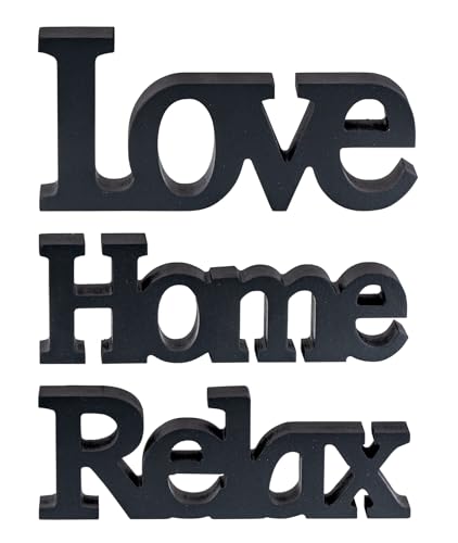 levandeo Love Home Relax Schriftzug Schwarz MDF Buchstaben Holz Deko Aufsteller Tischdeko Wohnkultur Dekoration von levandeo