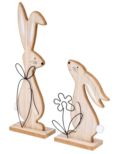 levandeo Osterhasen H19-30cm MDF Holz Natur Metall Ostern Tischdeko 2er Set Hase Osterdeko Frühling Aufsteller Figur von levandeo