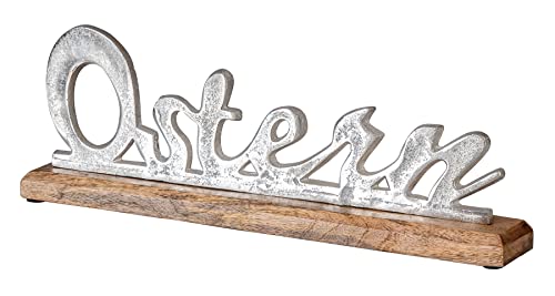 levandeo Ostern Schriftzug Silber L40cm Metall Mango Holz Tischdeko Aufsteller Osterdeko Deko Wohndekoration von levandeo