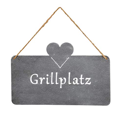 levandeo Schild Grillplatz 25x16cm Herz Garten-Deko Grau Betonoptik Türschild Wandbild Schriftzug Wanddeko Grillen Sommer von levandeo