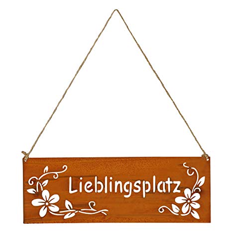 levandeo Schild Lieblingsplatz 25x9cm Außen Garten-Deko Rost Braun Edelrost Rostdeko Blumen Metall Türschild Wandbild Außendeko von levandeo