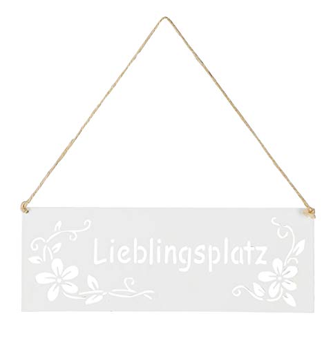 levandeo Schild Lieblingsplatz 25x9cm Außen Garten-Deko Weiß Blumen Metall Türschild Wandbild Außendeko von levandeo