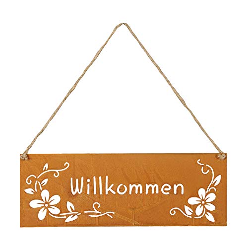 levandeo Schild Willkommen 25x9cm Außen Garten-Deko Rost Blumen Metall Türschild Wandbild Außendeko von levandeo