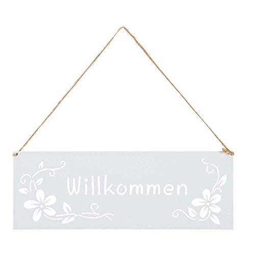 levandeo Schild Willkommen 25x9cm Außen Garten-Deko Weiß Blumen Metall Türschild Wandbild Außendeko von levandeo
