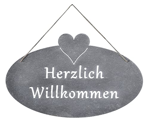 levandeo Schild Willkommen Herz 40x25cm Eisen Garten-Deko Grau Türschild Wandschild Eisen Metall Wandbild Gartendeko Außendeko von levandeo