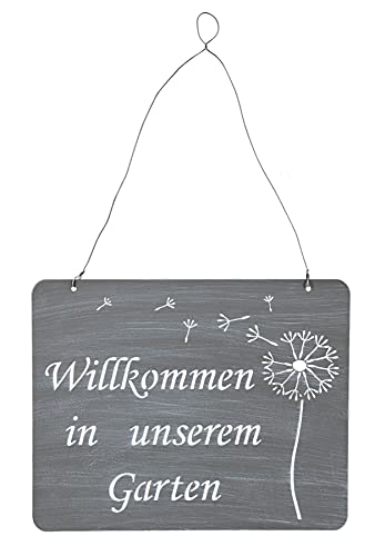 levandeo Schild Willkommen Im Garten 31x25cm Deko Grau Pusteblume Eisen Metall Türschild Wandbild Gartendeko Außendeko von levandeo