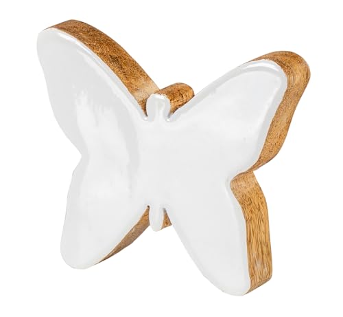 levandeo Schmetterling Holz 15x15cm Mango Weiß Natur Braun Tischdeko Deko Aufsteller Geschenk Frühlingsdekoration von levandeo