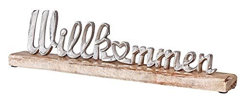 levandeo Schriftzug Willkommen 45cm Metall Silber Mango Holz Deko Aufsteller Tischdeko Wohndekoration Geschenk von levandeo