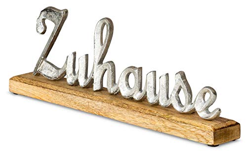 levandeo Schriftzug Zuhause L30cm Metall Silber Mango Holz Deko Aufsteller Tischdeko Wohndekoration von levandeo