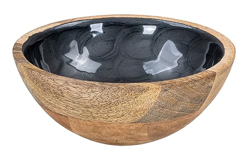 levandeo Schüssel 15cm Mango Holz Grau Perlmutt Emaille Schale Bowl Salatschüssel Deko Servierplatte Tischdeko Dekoration von levandeo