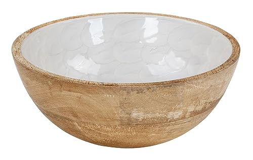 levandeo Schüssel 21cm Mango Holz Creme Perlmutt Emaille Schale Bowl Salatschüssel Deko Servierplatte Tischdeko Dekoration von levandeo