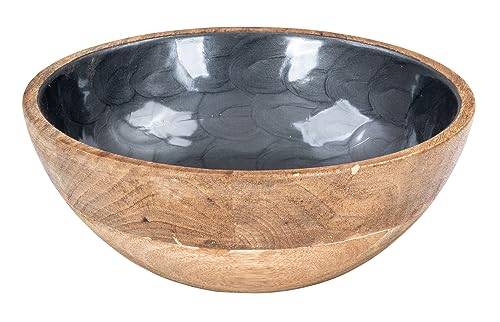 levandeo Schüssel 21cm Mango Holz Grau Perlmutt Emaille Schale Bowl Salatschüssel Deko Servierplatte Tischdeko Dekoration von levandeo