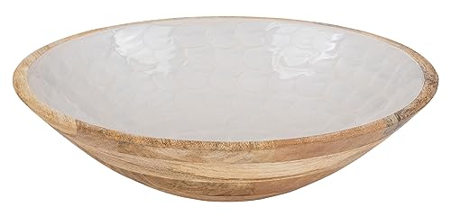 levandeo Schüssel 35cm Mango Holz Creme Perlmutt Emaille Schale Bowl Salatschüssel Deko Servierplatte Tischdeko Dekoration von levandeo