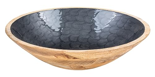 levandeo Schüssel 35cm Mango Holz Grau Perlmutt Emaille Schale Bowl Salatschüssel Deko Servierplatte Tischdeko Dekoration von levandeo