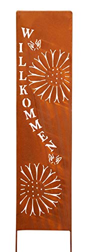 levandeo Stele Willkommen Garten-Deko 20x100cm Eisen Rost Rostdeko Braun Gartenstecker Gartenstele Edelrost Gartenschild Blume von levandeo