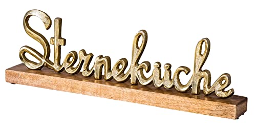 levandeo Sterneküche Schriftzug L40cm Metall Gold Mango Holz Deko Aufsteller Tischdeko Wohndekoration Küche Küchendeko Geschenk von levandeo