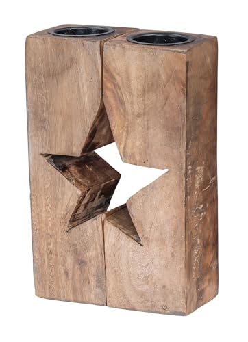 levandeo Teelichthalter Stern H20cm Mango-Holz Natur Braun Kerzenhalter Geteilt Tischdeko Weihnachtsdeko von levandeo