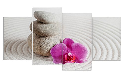 levandeo Wandbild 4 teilig 130x70cm - Sand Wellness rosa Orchidee Feng Shui Steine Steingarten - 4 Leinwandbilder im Set Bild Leinwand von levandeo