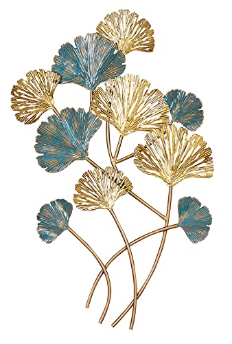 levandeo Wandbild 48x76cm Gold Blau Ginkgo Metall-Bild Wand-Deko Wandhänger Wandobjekt Dekoration Deko Bild von levandeo