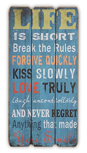 levandeo Wandbild Holzschild 60x30cm Life is Short - Kiss Love Smile - Shabby Vintage Holzbild Schild Wandschild Bild Holz Holztafel Dekoschild Wanddeko von levandeo