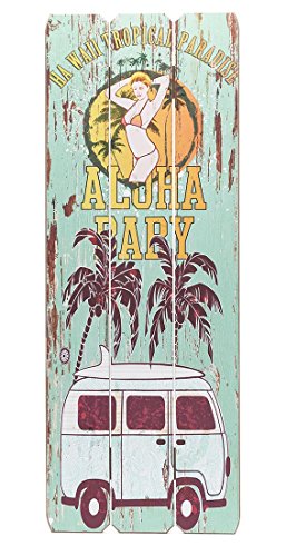levandeo Wandbild Holzschild 80x30cm Aloha Party - Hawaii Paradise - Shabby vintage Holzbild Schild Wandschild Bild Holz Holztafel Dekoschild Wanddeko von levandeo