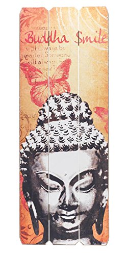 levandeo Wandbild Holzschild 80x30cm Buddha Smile - Shabby vintage Holzbild Schild Wandschild Bild Holz Holztafel Dekoschild Wanddeko von levandeo