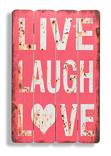 levandeo Wandbild Holzschild in rot Live Laugh Love 60x40cm Leben Lachen Lieben - Holzbild Schild Wandschild Bild Holz Dekoschild Wanddeko Wandobjekt Shabby Chic von levandeo