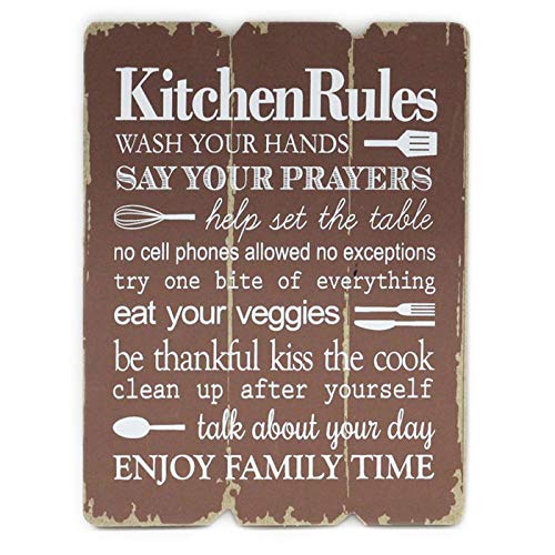 levandeo Wandbild Kitchen Rules 28x21cm Holz Braun Shabby Chic Vintage Sayings Sprüche Küche Deko Schild von levandeo