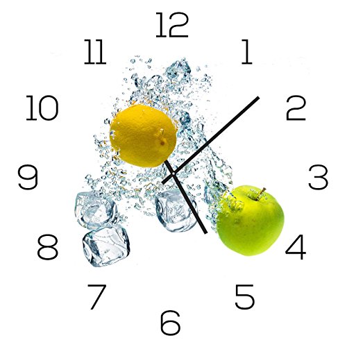 levandeo Wanduhr Alu-Dibond 30x30cm Uhr Alubild Apfel Zitrone Deko Aluminium Küchendeko Küchenuhr Einrichtung von levandeo