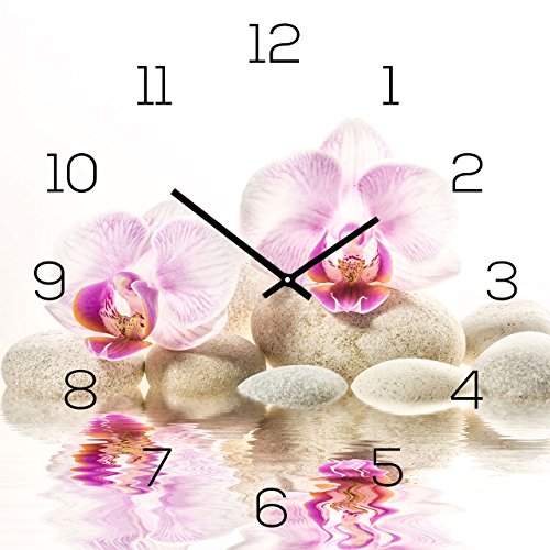 levandeo Wanduhr Alu-Dibond 30x30cm Uhr Alubild Rosa Orchidee FengShui Wellness Deko Aluminium Yoga von levandeo