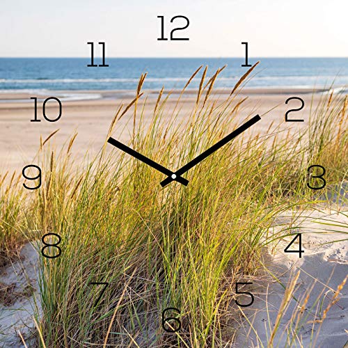 levandeo Wanduhr Alu-Dibond 30x30cm Uhr Alubild Strand Meer Düne Urlaub Deko Aluminium Wanddeko von levandeo