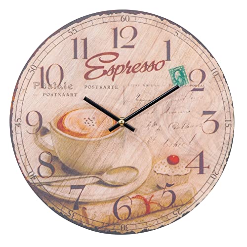 levandeo Wanduhr Holz 30x30cm Rund Holzuhr Birkenholz Uhr Holzbild Espresso Coffee Küchenuhr Küche Deko Küchendeko Gewürze von levandeo