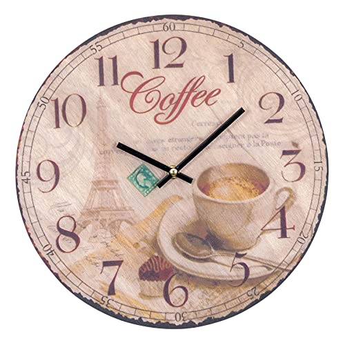 levandeo Wanduhr Holz 30x30cm Rund Holzuhr Birkenholz Uhr Holzbild Kaffee Espresso Küchenuhr Küche Deko Küchendeko Coffee Cappuccino von levandeo