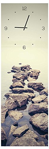 levandeo Wanduhr aus Glas 20x60cm Uhr als Glasbild Steine Meer Natur Dekoration von levandeo