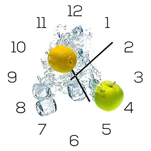 levandeo Wanduhr aus Glas 30x30cm Uhr als Glasbild Küche Zitrone Apfel Früchte Eiswürfel Deko von levandeo