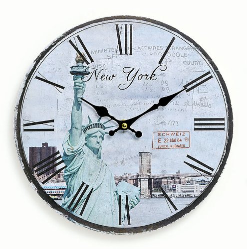levandeo Wanduhr aus Holz 29cm - Motiv: Amerika USA New York Freiheitsstatue - Küchenuhr Uhr römische Ziffern Quartzuhr von levandeo