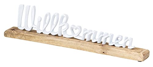 levandeo Willkommen Schriftzug L45cm Metall Weiß Mango Holz Deko Aufsteller Tischdeko Wohndekoration Geschenk von levandeo