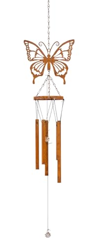 levandeo Windspiel Schmetterling Edelrost L80cm Klangspiel Natur Gartendeko Rostdeko Deko Hängedeko Garten Rostoptik von levandeo