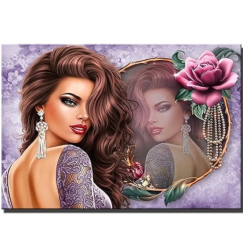 5D DIY Diamond Painting Kits Vollbohrer, Frau Blumen Diamant Kunst Handwerk Bild Kit, Leinwand Kreuzstich Stickerei Nach Zahlen Painting Zubehör für Erwachsene, Wand, Wohnkultur 80x100cm Q-7272 von lewwmn