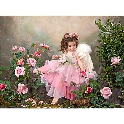 5D Diamond Painting Kits for Adults, Engel pflückt Blume DIY Square Diamant Painting Bilder Kits Full Drill Crystal Art für Embroidery Number Painting Kits Kinder, Erwachsene, Home Dekor 20x30cm W-62 von lewwmn