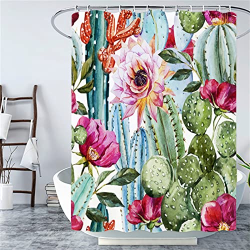 Duschvorhang Kaktus Duschvorhänge Anti Schimmel, Wasserdicht, Textil-Vorhang Waschbar Badvorhang Polyester Stoff mit Duschvorhangringen, boho 3D Digitaldruck Stielvoll Modern Farbfest W230cm*L180cm von lewwmn