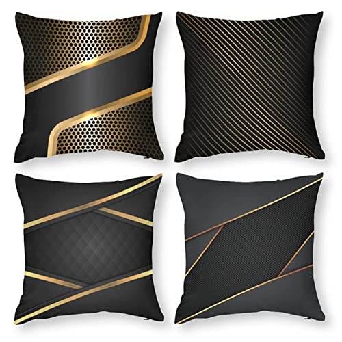 lewwmn 4er Set Kissenbezug 40x40cm Schwarzes Gold L Kopfkissenbezug Mit Reißverschluss, Superweicher Premium und Gemütlich Leinen Kissenbezüge Mit Motiv für Sofa Couch Wohnzimmer Dekorative 16x16in von lewwmn