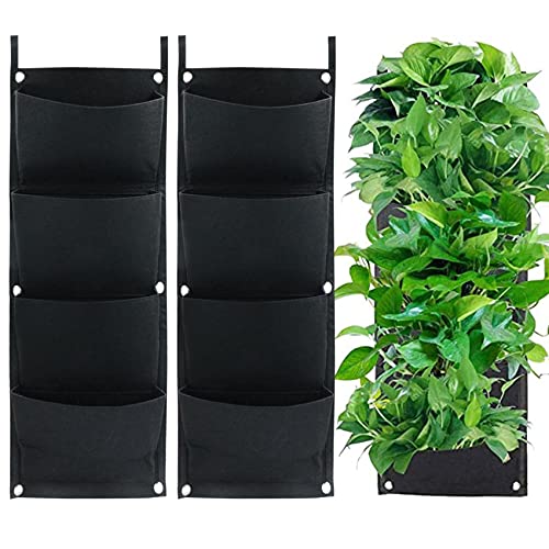 Pflanztasche Senkrechter Pflanztaschen Aufhängen Pflanzbeutel Garten-Hängetaschen 2 Stk 4 Taschen Vertikaler Übertopf aus Dicker Filz Für Balkon Draußen Garten Innenhof Büro Heimdekoration (Schwarz) von leyomgamz