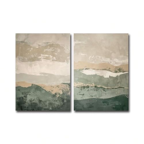 2er-Set abstrakte Wandkunst-Poster, grüne Wandkunstdrucke, Mi Green Abstract Art, neutrale Kunst, minimalistisches modernes Dekor, 70x90cmx2 Rahmen von lianyibo