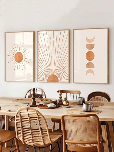 3er-Set, Boho-Gemälde mit Sonne und Mondphase, Retro-abstrakte Kunst, Leinwand-Posterdruck, moderne minimalistische Wandbilddekoration, 40 x 60 cm x 3, rahmenlos 3er-Set, Boho-Gemälde mit Sonne und Mondphase, Retro-abstrakte Kunst, Leinwand-Posterdruck, moderne minimalistische Wandbilddekoration, 40 x 60 cm x 3, rahmenlos von lianyibo