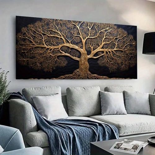 Kunstdruck auf Leinwand mit Lebensbaum, moderne goldene und schwarze Wanddekoration für Wohnzimmer und Schlafzimmer, zeitgenössischer Stil, 75 x 150 cm, rahmenlos Kunstdruck auf Leinwand mit Lebensbaum, moderne goldene und schwarze Wanddekoration für Wohnzimmer und Schlafzimmer, zeitgenössischer Stil, 75 x 150 cm, rahmenlos von lianyibo