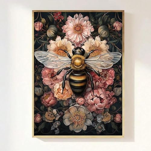 lianyibo 1 Stück Dark Botanical Floral Bee Art Poster Print Moody Retro Ästhetische Leinwandmalerei Wandbild Wohnzimmerdekor 20 x 30 cm Rahmenlos von lianyibo