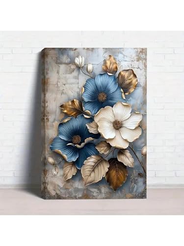 lianyibo 1 Stück Leinwandgemälde, blau-weißer Blumen-Wandkunstdruck, für Heimdekoration, Wohnzimmer- und Schlafzimmerdekoration, 70 x 110 cm, rahmenlos von lianyibo