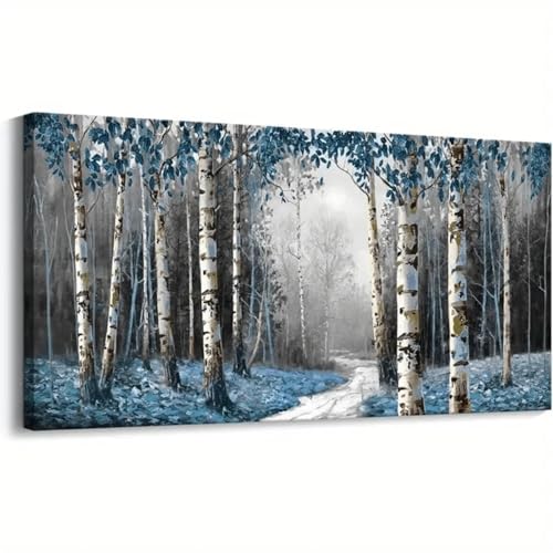 lianyibo Große Leinwand-Wandkunst – Grau-blauer Baum, abstraktes Leinwandgemälde, strukturiertes Bild, für Wohnzimmer, Schlafzimmer, Dekoration, 55 x 110 cm, rahmenlos lianyibo Große Leinwand-Wandkunst – Grau-blauer Baum, abstraktes Leinwandgemälde, strukturiertes Bild, für Wohnzimmer, Schlafzimmer, Dekoration, 55 x 110 cm, rahmenlos von lianyibo